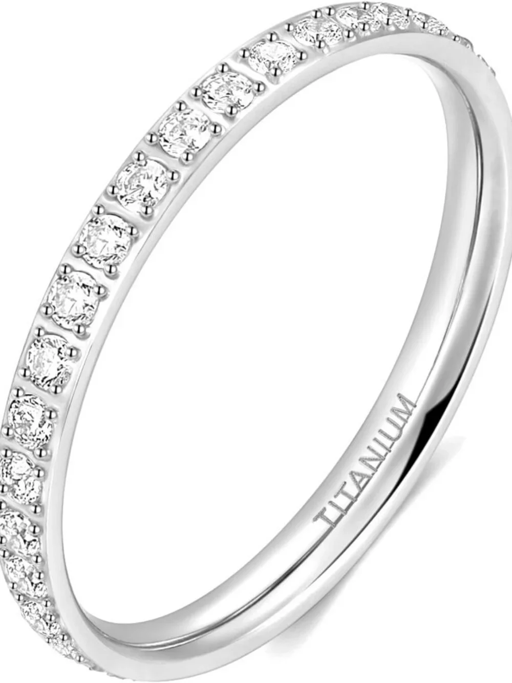 2mm Women's Titanium Eternity Ring with Cubic Zirconia - Wedding & Engagement
